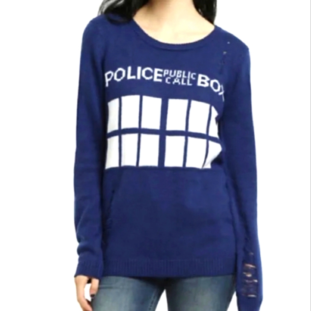 SM Doctor Who TARDIS  Distressed Sweater Blue